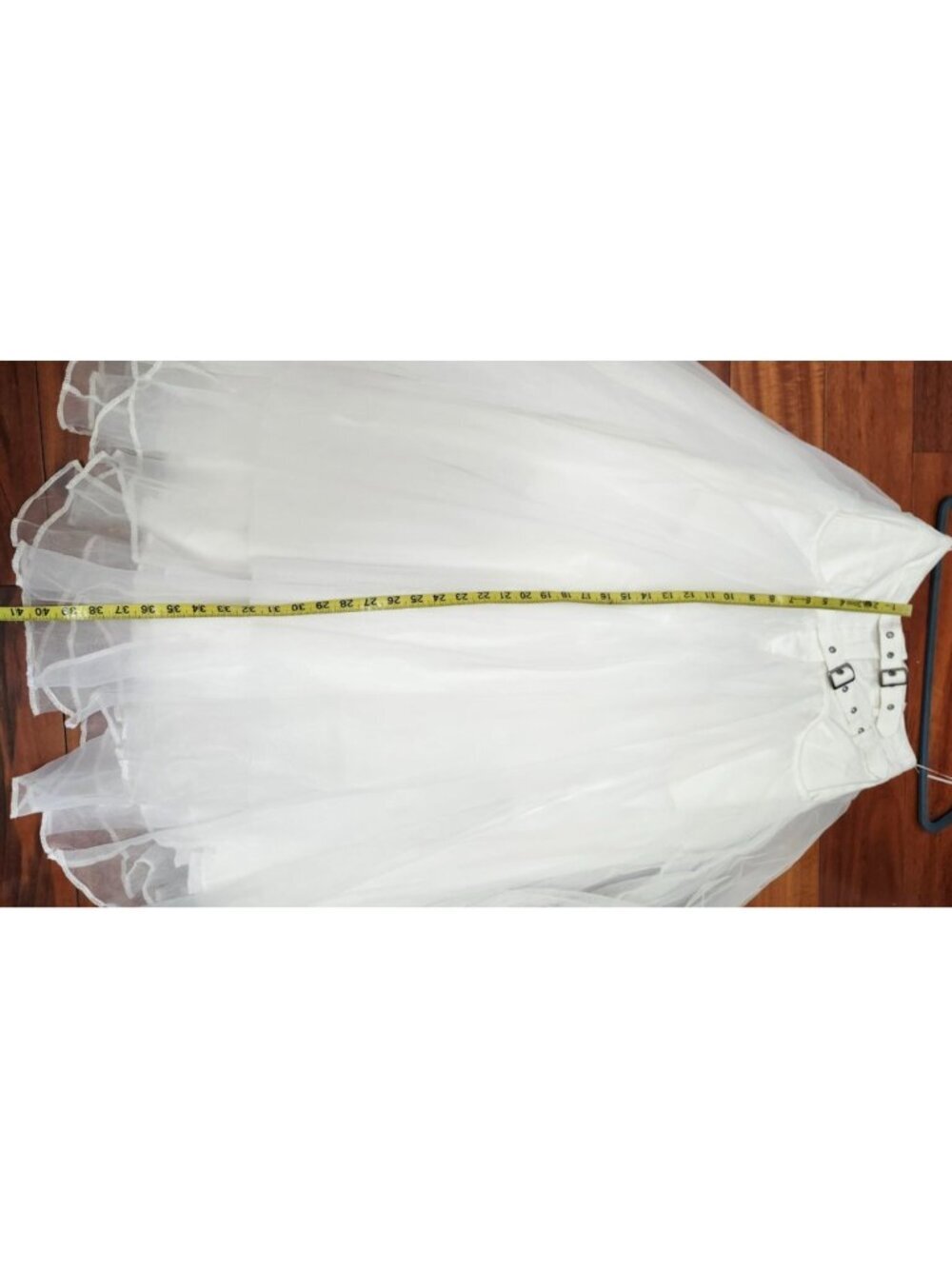 White Tulle Maxi Skirt Buckle Waist Layered Mesh Fairy Grunge Cottagecore S - Picture 11 of 15